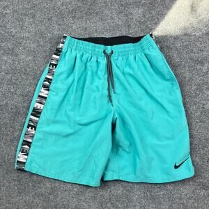 Nike Swim Trunks Mens Size M Teal Black Side Logo Mesh Lined Drawstring Shorts
